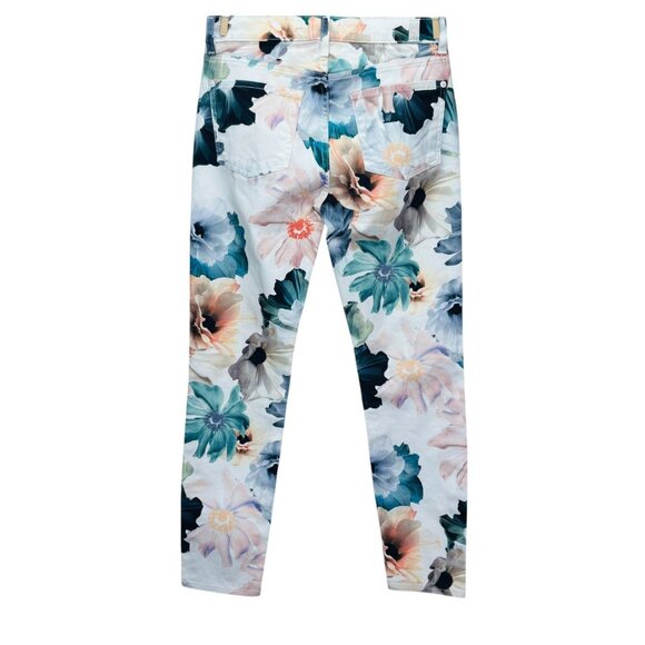 7 For All Mankind Womens The Ankle Skinny Jeans Floral Print Stretch Size 27 - Picture 6 of 13